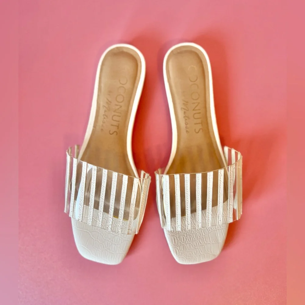 Up Late White Crocodile-Embossed Slide Sandals from Coconuts by Matisse